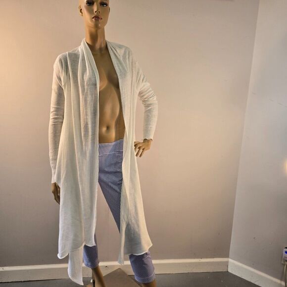 Pure DKNY Linen Open Front Cardigan Sweater Wrap White Size P/S - Picture 3 of 10